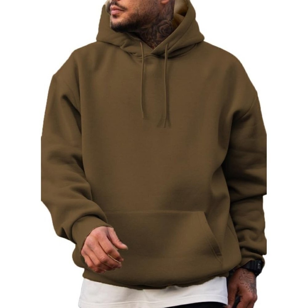 Men Cotton Hooded Collar Drawstring Pullover Sweatshirt Casual Long Sleeve Shirt